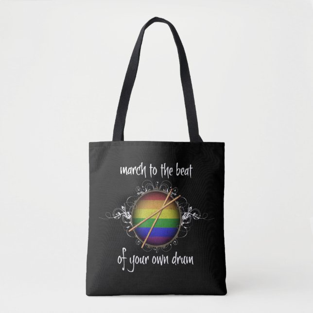 Bolsa Tote Rainbow Snare Drumstick Pride March to Beat Music (Frente)
