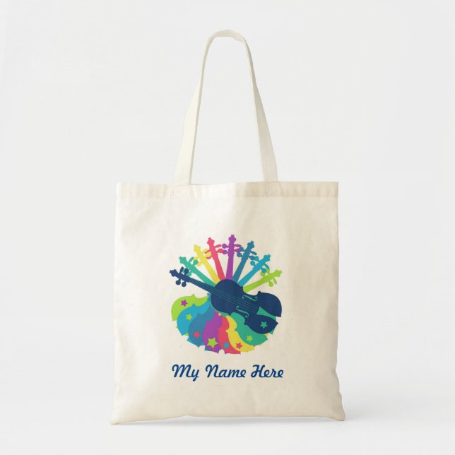 Bolsa Tote Rainbow Violin Tote Bag - Adicione Seu Nome (Frente)