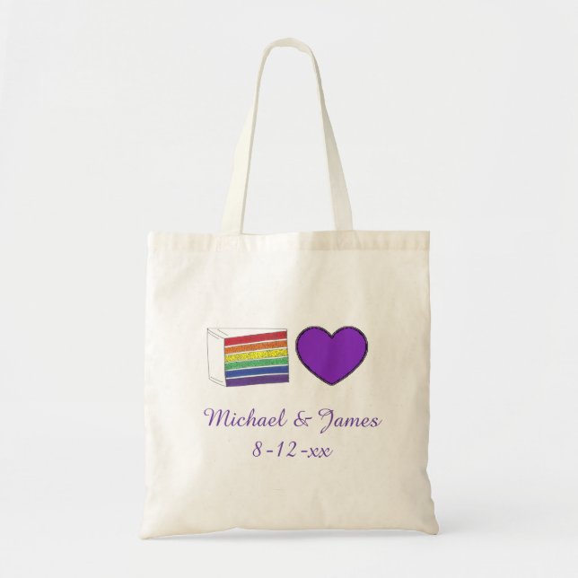 Bolsa Tote Rainbow Weding Cake Orgulho gay Purple Heart LGBTQ (Frente)