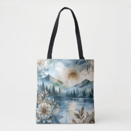 Bolsa Tote Rainer Day Watercolor Mountain Lake Rustic Boho