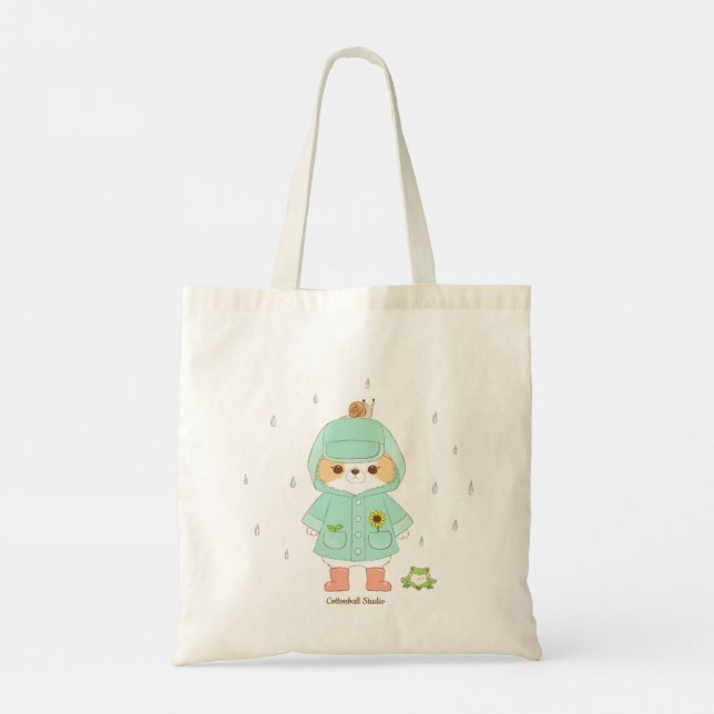 Bolsa Tote Rainey Day Mochi in a Raincoat and Sapo, Snail (Verso)