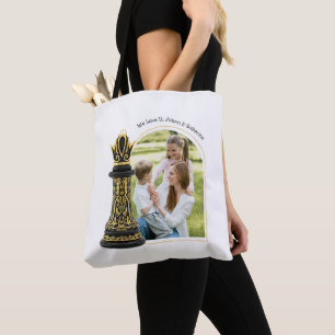 Bolsa Tote Rainha da minha vida, Roteiro Dourado Xadrez Negro