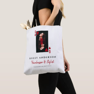 Bolsa Tote Rainha de Copas Foto Vermelha Cabeleireira Negócio