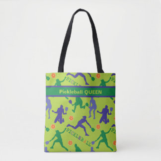 Bolsa Tote 💚 🎾 Rainha de Pickleball - texto personalizado