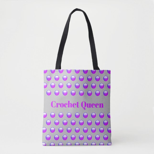 Bolsa Tote Rainha do Crochê Pontos Geométricos Roxos (Frente)