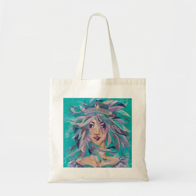 Bolsa Tote Rainha Safine Azul Roxo Sereia Oceânica Princesa (Frente)