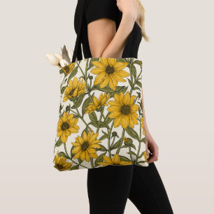Bolsa Tote Raízes de sol, girassol selvagem em branco