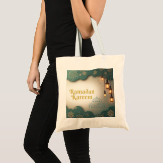 Bolsa Tote Ramadan Elegance Green & Gold Lanterns and Mosque