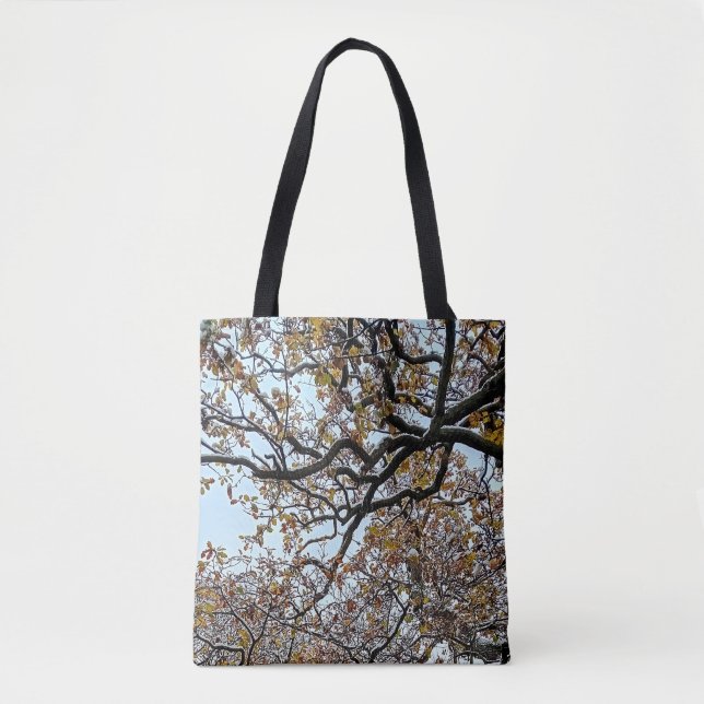 Bolsa Tote Ramais, com folhas de laranja e neve (Frente)