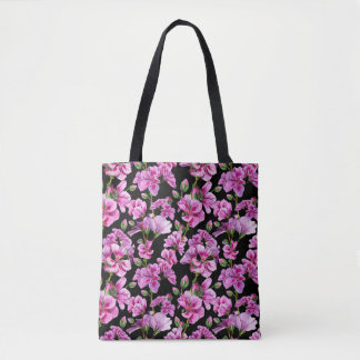 Bolsa Tote Ramais de gerânio, bordos cor-de-água rosa.