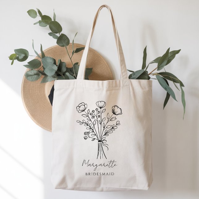 Bolsa Tote Ramalhete de flores desenhadas à mão Rústico Nome  (Criador carregado)
