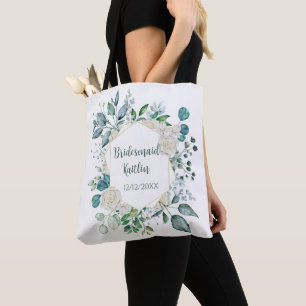 Bolsa Tote Ramalhete de Noiva em Verde Eucalipto Rosa Branca