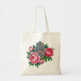 Bolsa Tote Ramalhete Floral de Olho Mau Mão Hamsa Peônia