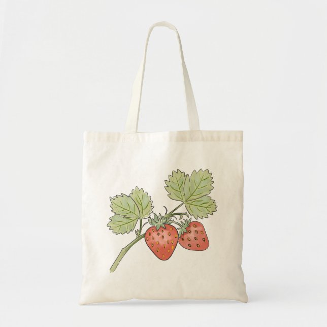 Bolsa Tote Ramificação de Morango pintada manualmente (Frente)