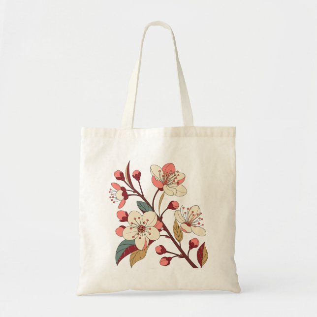 Bolsa Tote Ramificação do Blossom de Cereja Elegante (Frente)