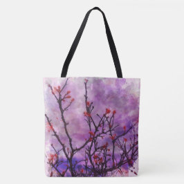 Bolsa Tote Ramificações Escuras Com Buds Vermelhos Ca Água