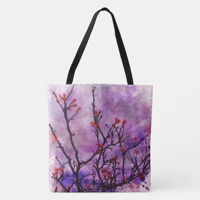 Bolsa Tote Ramificações Escuras Com Buds Vermelhos Ca Água (Frente)