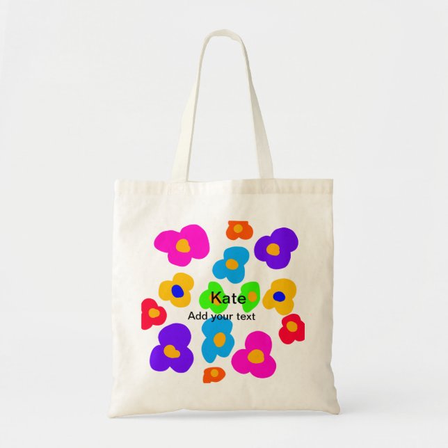 Bolsa Tote Ramo de flor de arco-íris amor adicionar nome text (Frente)
