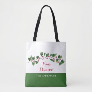Bolsa Tote Ramo de Frutas Personalizado em Aquarela Vermelho