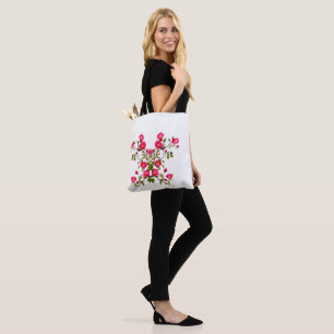 Bolsa Tote Ramo de Rosa Rosa Vibrante com Flores e Botões 