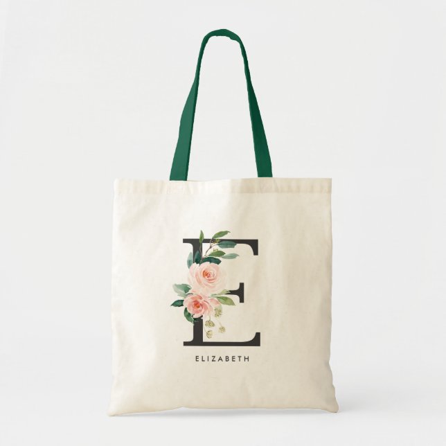 Bolsa Tote Ramona Floral Letra E Preto Monograma Damas de Hon (Frente)
