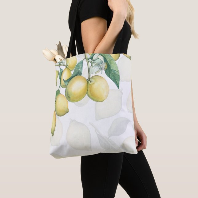 Bolsa Tote Ramos de Limão Branco & Amarelo Rústico Chic Count (Close Up)