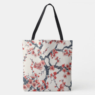 Bolsa Tote Ramos Florais Asiáticos Marfim Flor de Cerejeira C