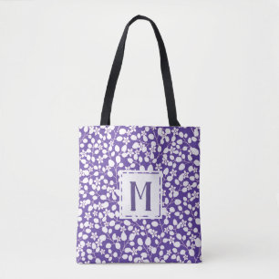 Bolsa Tote Ramos Florais Flores Brancas Roxas Modernas