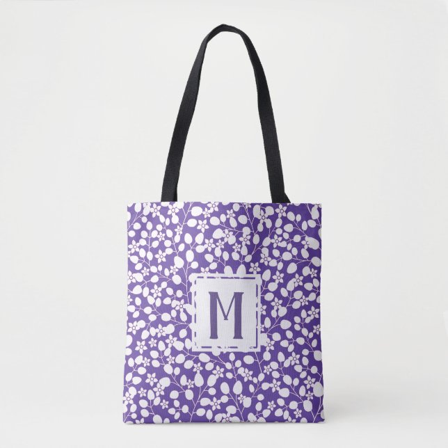 Bolsa Tote Ramos Florais Flores Brancas Roxas Modernas (Frente)