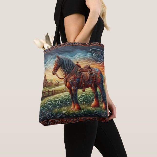 Bolsa Tote Ranhura de Cavalo de Couro Sunset (Close Up)