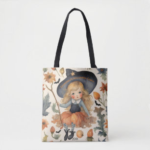 Bolsa Tote Rapariga Bruxa Personalizada Halloween Candy