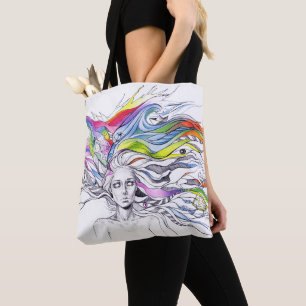 Bolsa Tote Rapariga com sonhos no cabelo Arte de fantasia sur