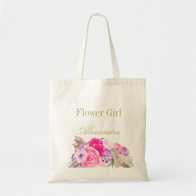 Bolsa Tote Rapariga da Flor Bridesmaid Floral Pessoal (Frente)