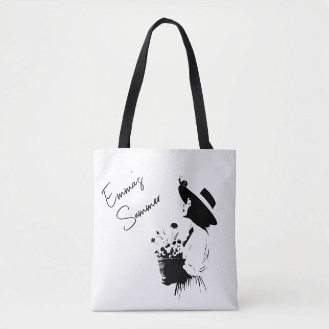 Bolsa Tote Rapariga de Arte de Linha com Texto Personalizado  (Frente)