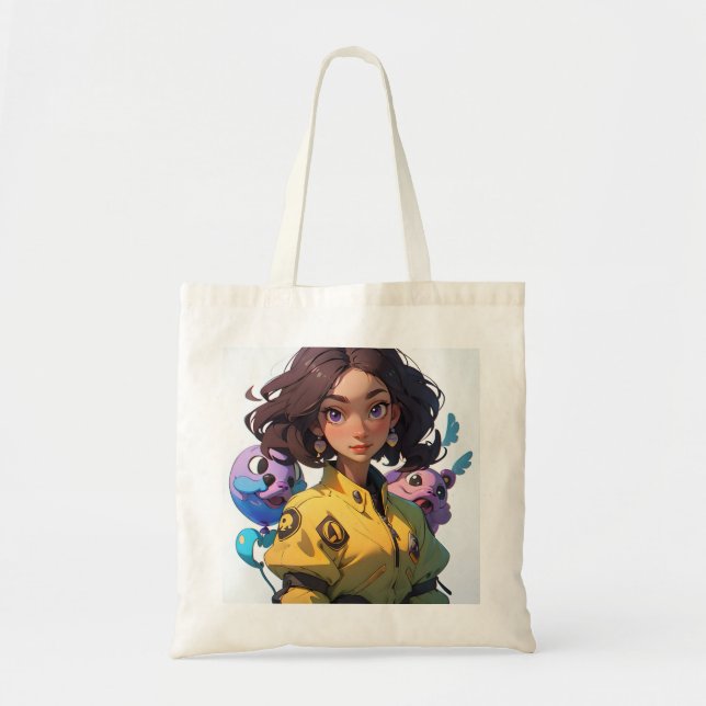 Bolsa Tote Rapariga de Cartoon com criaturas fantásticas (Frente)