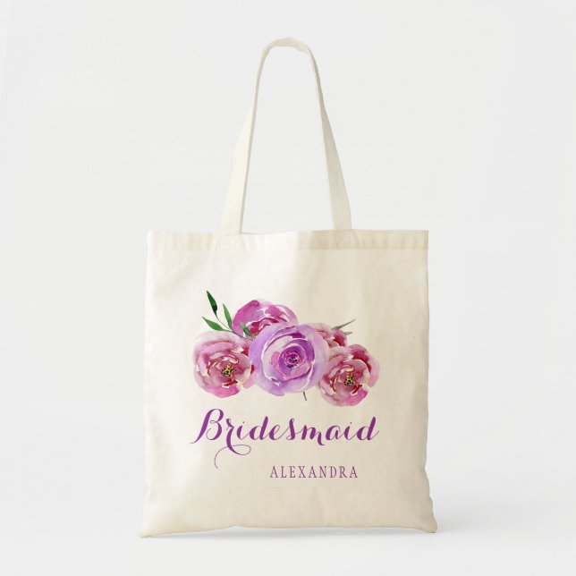 Bolsa Tote Rapariga de casamento violeta de buquê roxo (Frente)