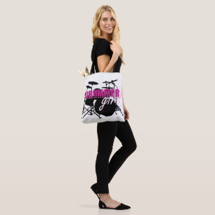 Bolsa Tote Rapariga de Drummer com Texto Roxo e Grungue Negro
