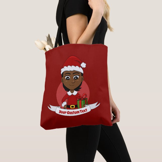 Bolsa Tote Rapariga de Natal afro-americana com cabelo curto (Close Up)