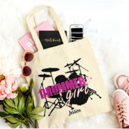 Bolsa Tote Rapariga do Drummer Nome Texto preto roxo
