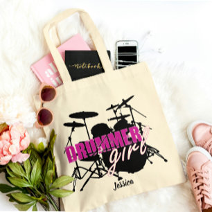 Bolsa Tote Rapariga do Drummer Nome Texto preto roxo