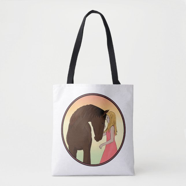 Bolsa Tote Rapariga e Cavalo Equestre (Frente)