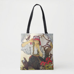 Bolsa Tote Rapariga e Geranium, Mucha