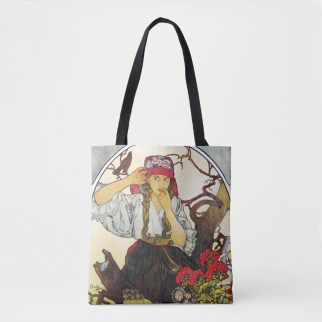 Bolsa Tote Rapariga e Geranium, Mucha (Frente)