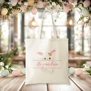 Bolsa Tote Rapariga Personalizada da Páscoa Rosa Bonita