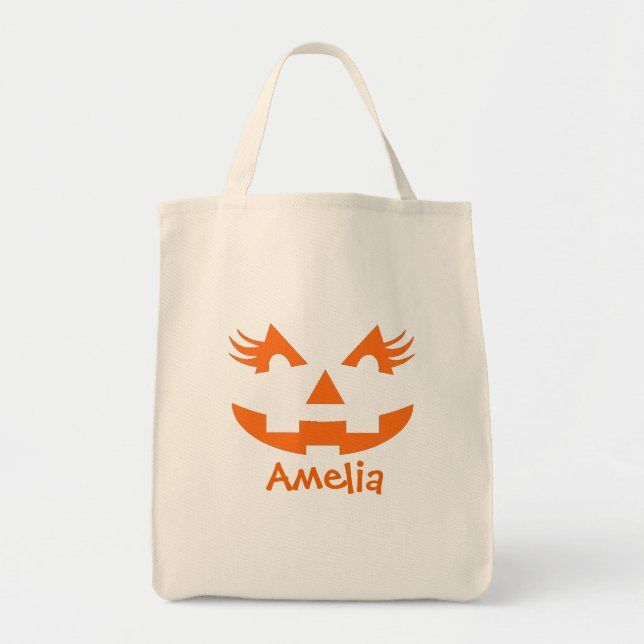 Bolsa Tote Rapariga Personalizada Jack O Lanterna Halloween (Frente)