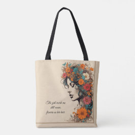 Bolsa Tote Rapariga retrô com flores no cabelo