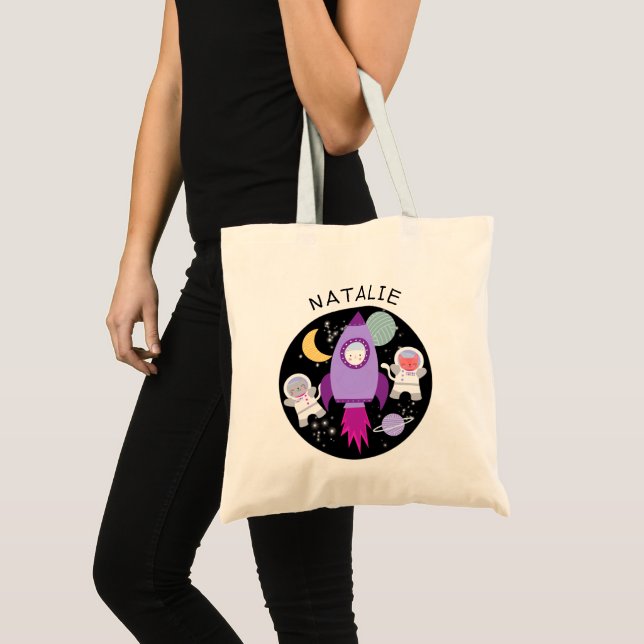 Bolsa Tote Raparigas Astronautas do Caco do Exterior Personal (Frente (produto))