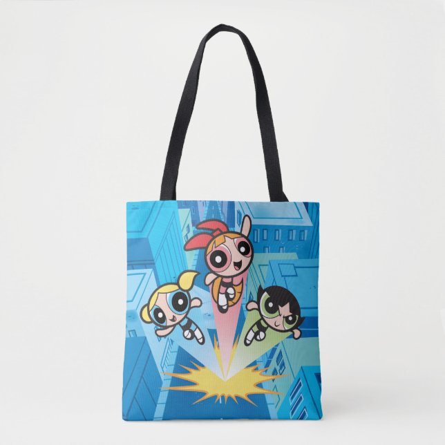 Bolsa Tote Raparigas Powerpuff Lançam No Ar (Frente)