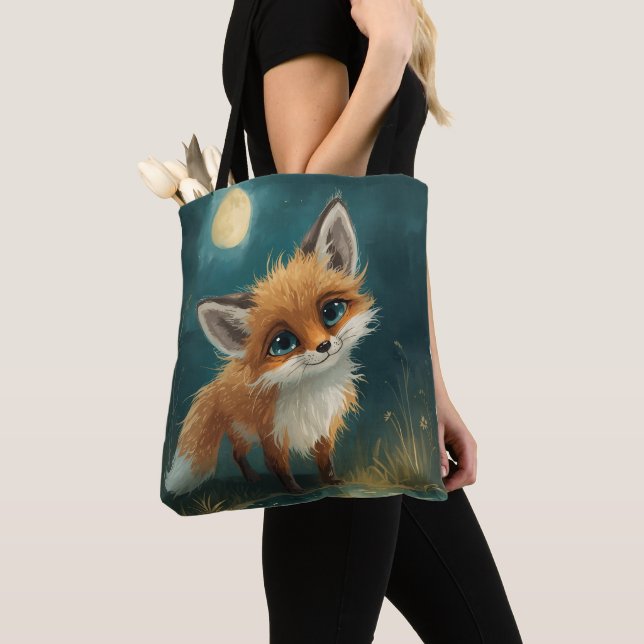 Bolsa Tote Raposa ao Luar, Floresta Noturna (Close Up)