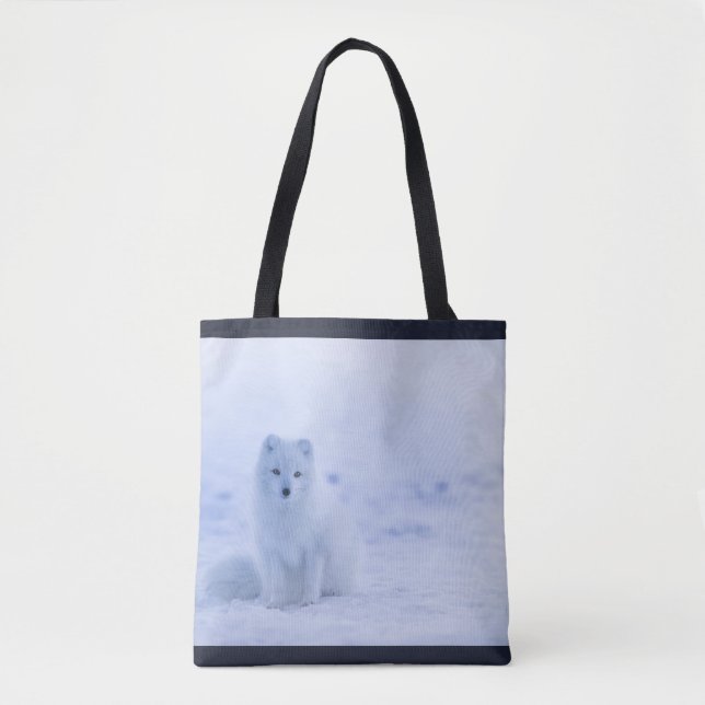 Bolsa Tote Raposa Árctica Cuta no Fundo de Inverno de Neve (Frente)